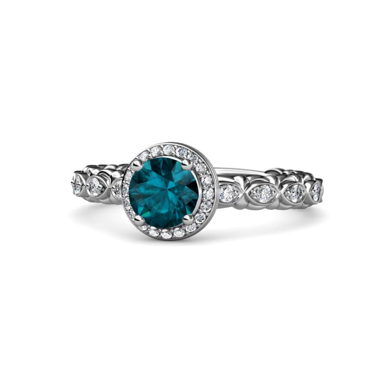 Riona Signature London Blue Topaz and Diamond Halo Engagement Ring 