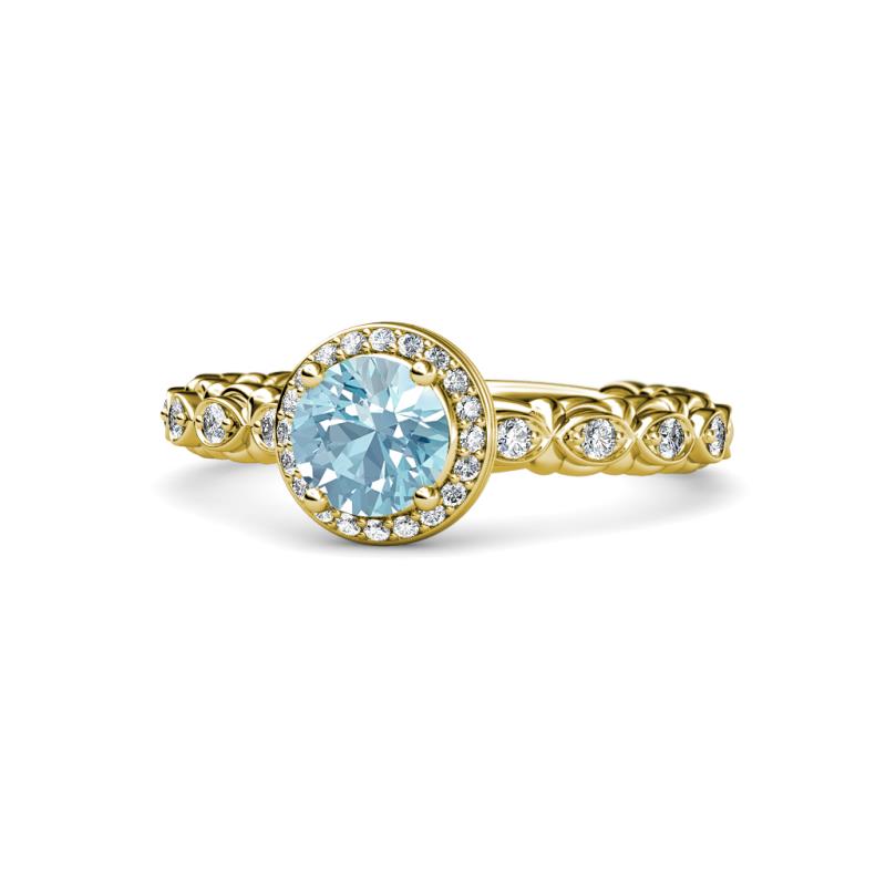 Riona Signature Aquamarine and Diamond Halo Engagement Ring 