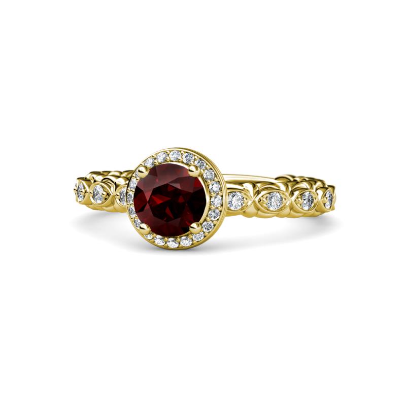 Riona Signature Red Garnet and Diamond Halo Engagement Ring 