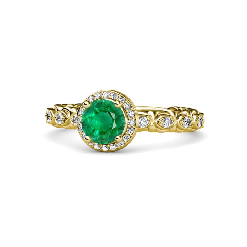 Riona Signature Emerald and Diamond Halo Engagement Ring 