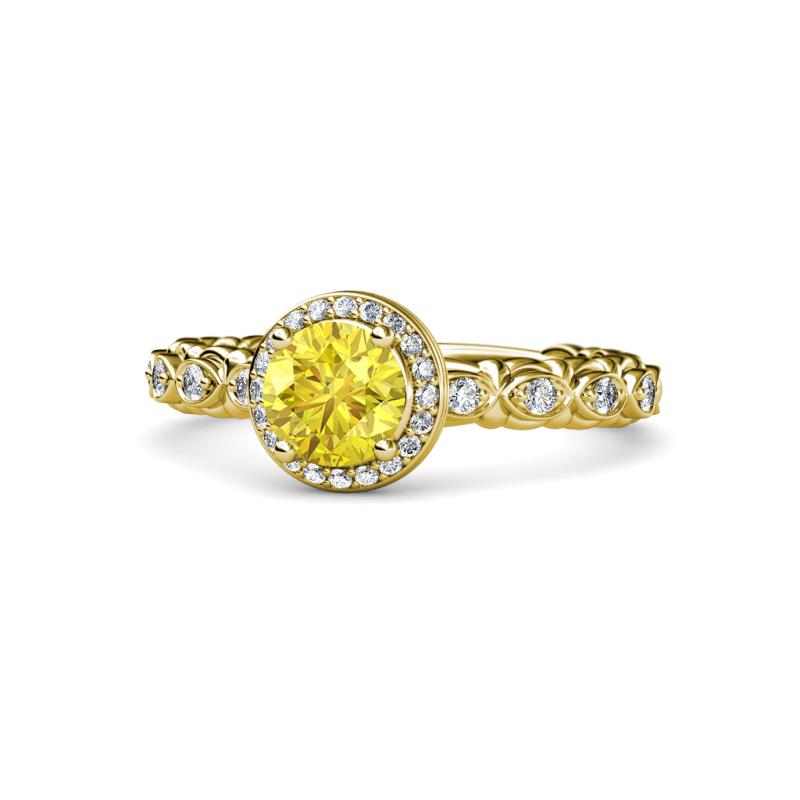 Riona Signature Yellow Sapphire and Diamond Halo Engagement Ring 
