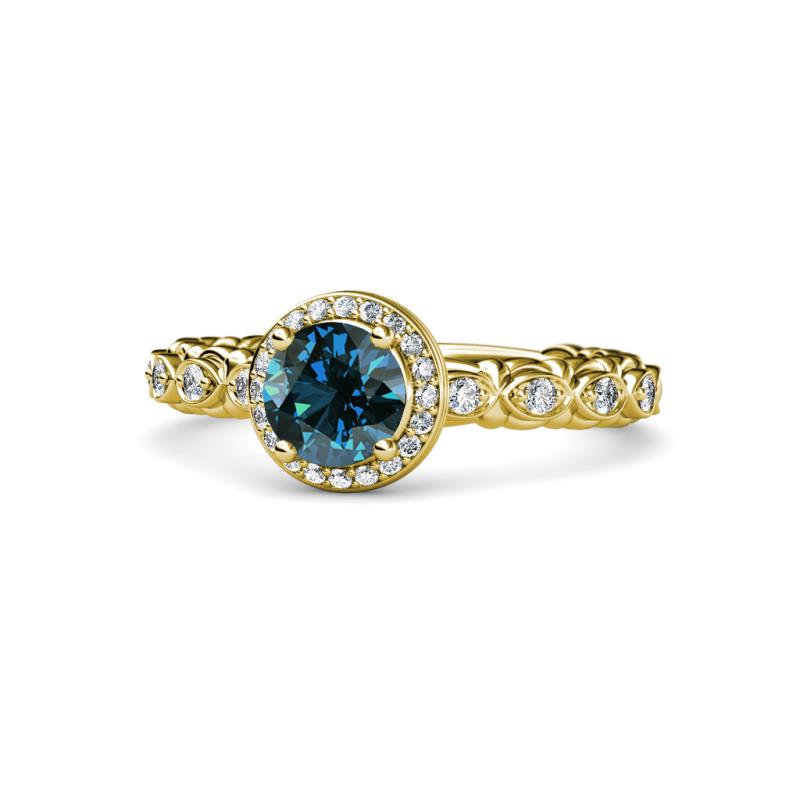 Riona Signature Blue and White Diamond Halo Engagement Ring 