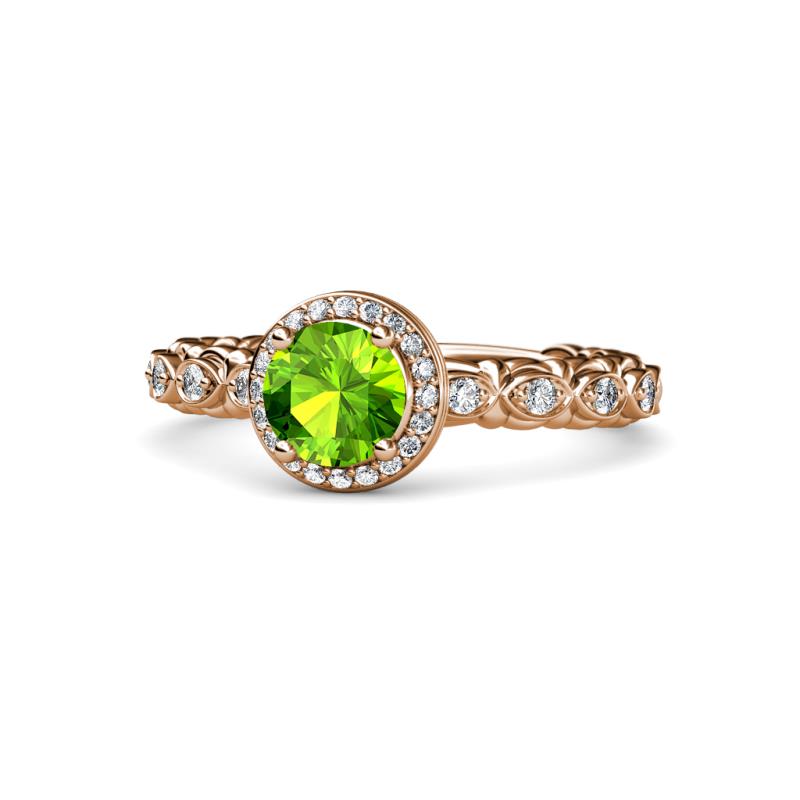 Riona Signature Peridot and Diamond Halo Engagement Ring 