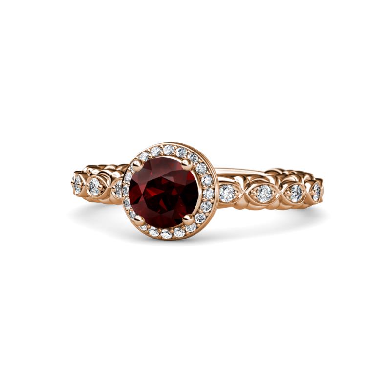 Riona Signature Red Garnet and Diamond Halo Engagement Ring 