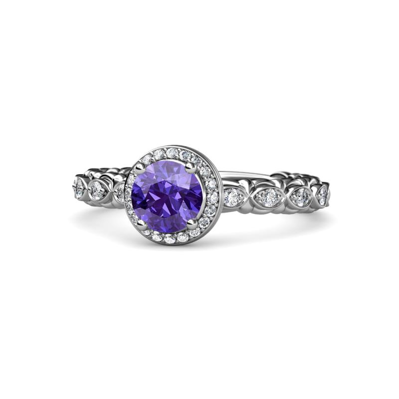 Riona Signature Iolite and Diamond Halo Engagement Ring 