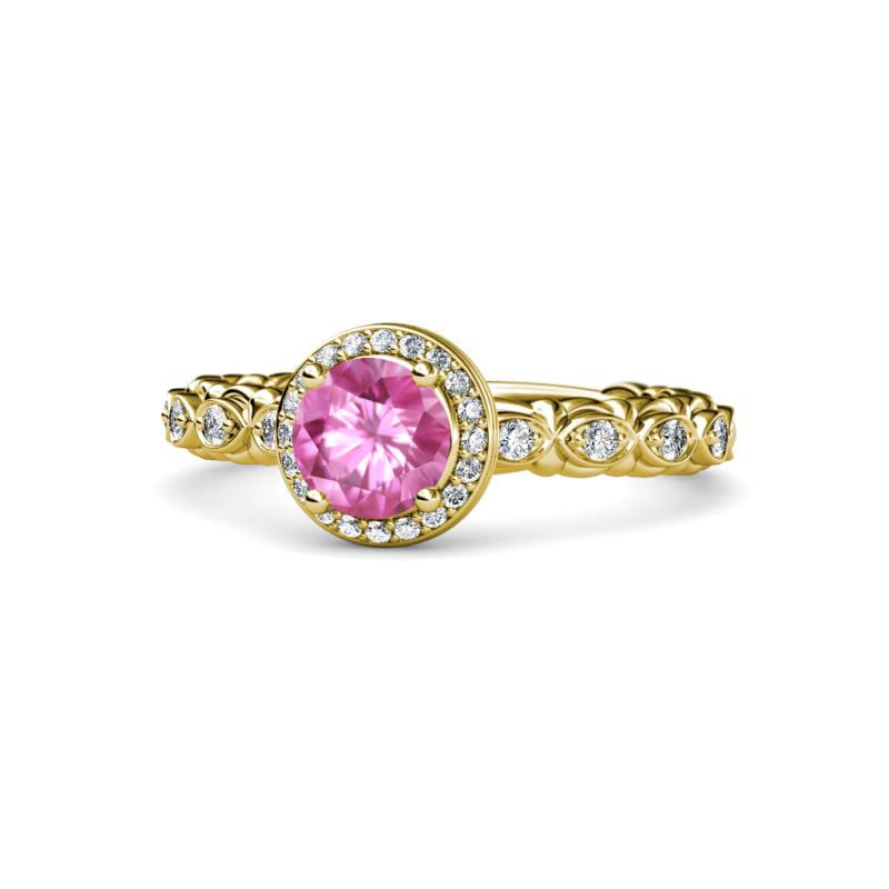 Riona Signature Pink Sapphire and Diamond Halo Engagement Ring 