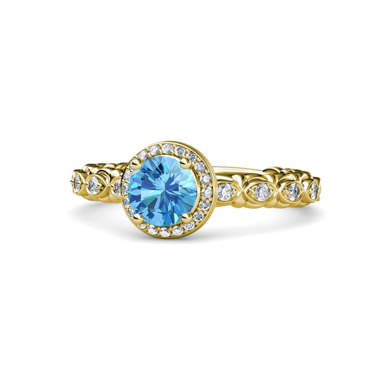 Riona Signature Blue Topaz and Diamond Halo Engagement Ring 