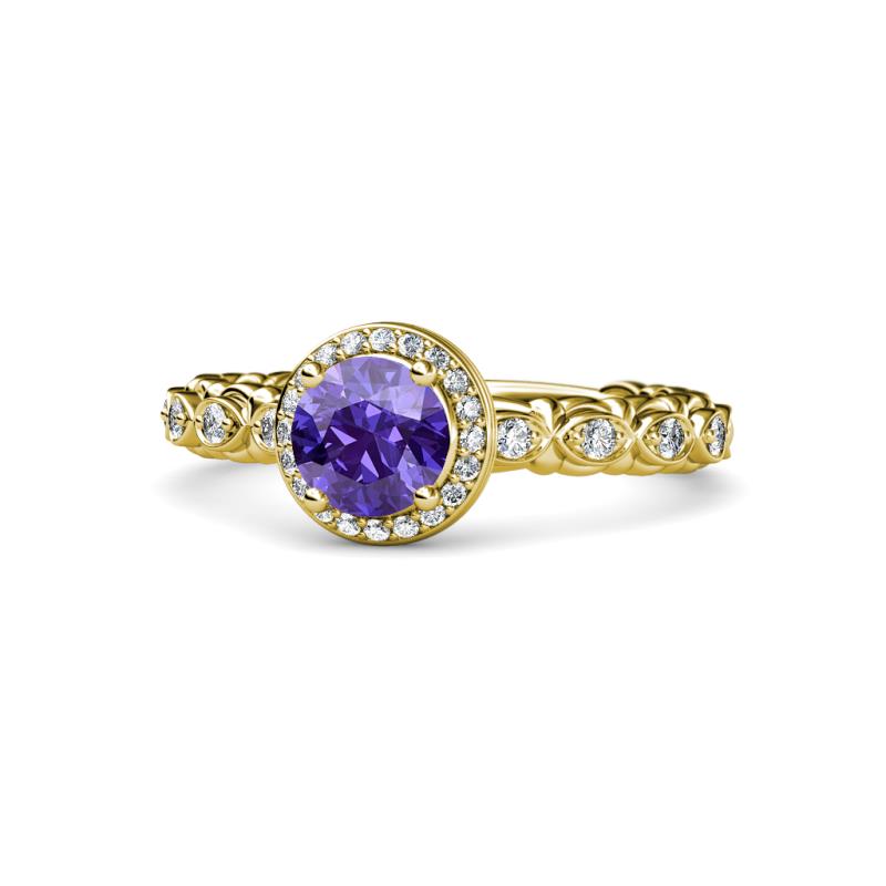 Riona Signature Iolite and Diamond Halo Engagement Ring 