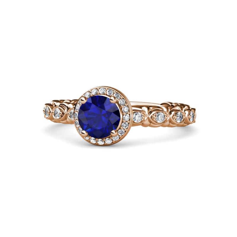 Riona Signature Blue Sapphire and Diamond Halo Engagement Ring 