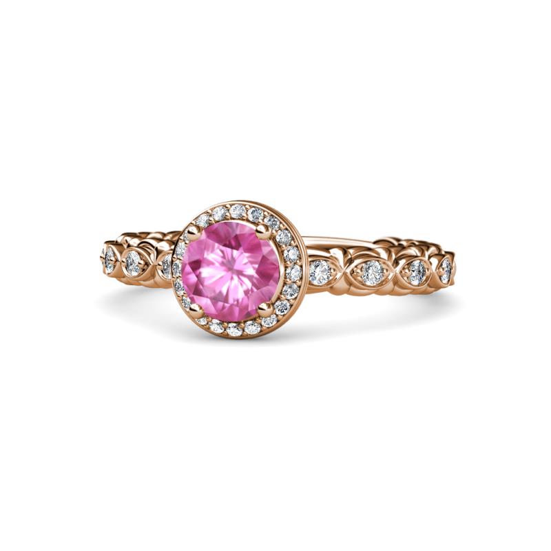 Riona Signature Pink Sapphire and Diamond Halo Engagement Ring 
