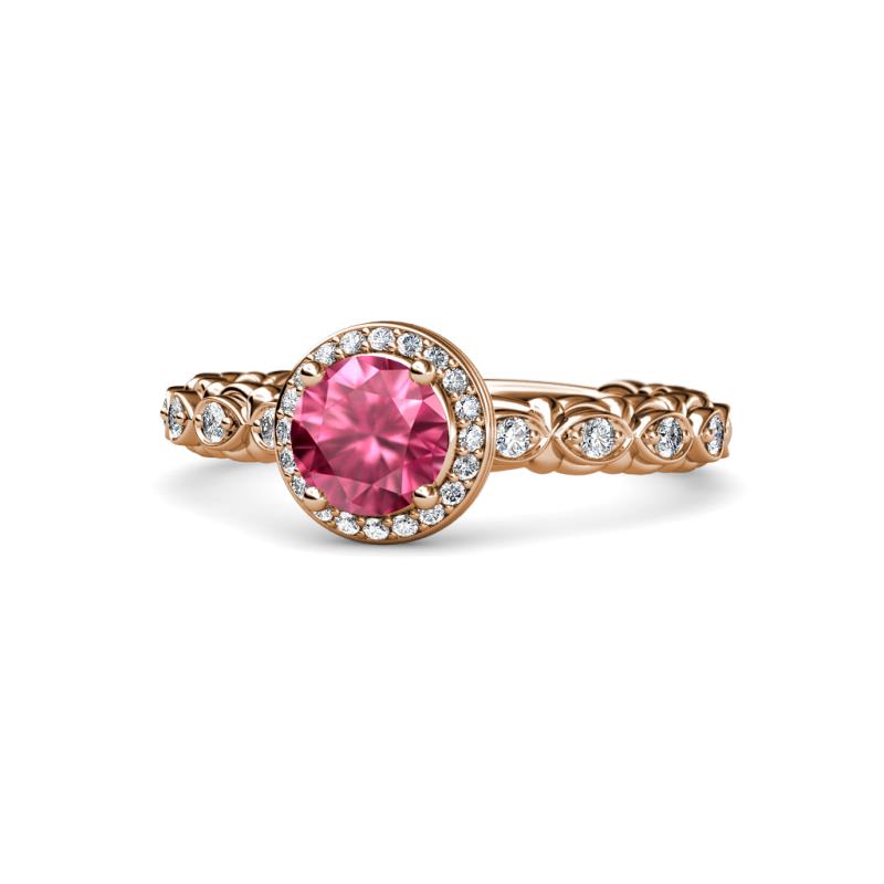 Riona Signature Pink Tourmaline and Diamond Halo Engagement Ring 