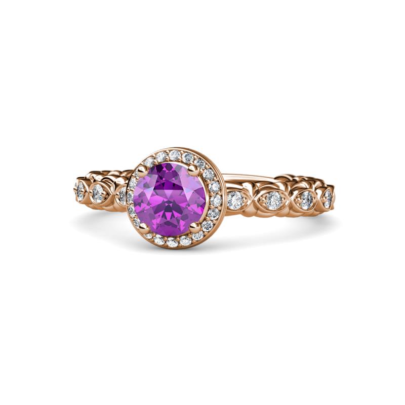 Riona Signature Amethyst and Diamond Halo Engagement Ring 