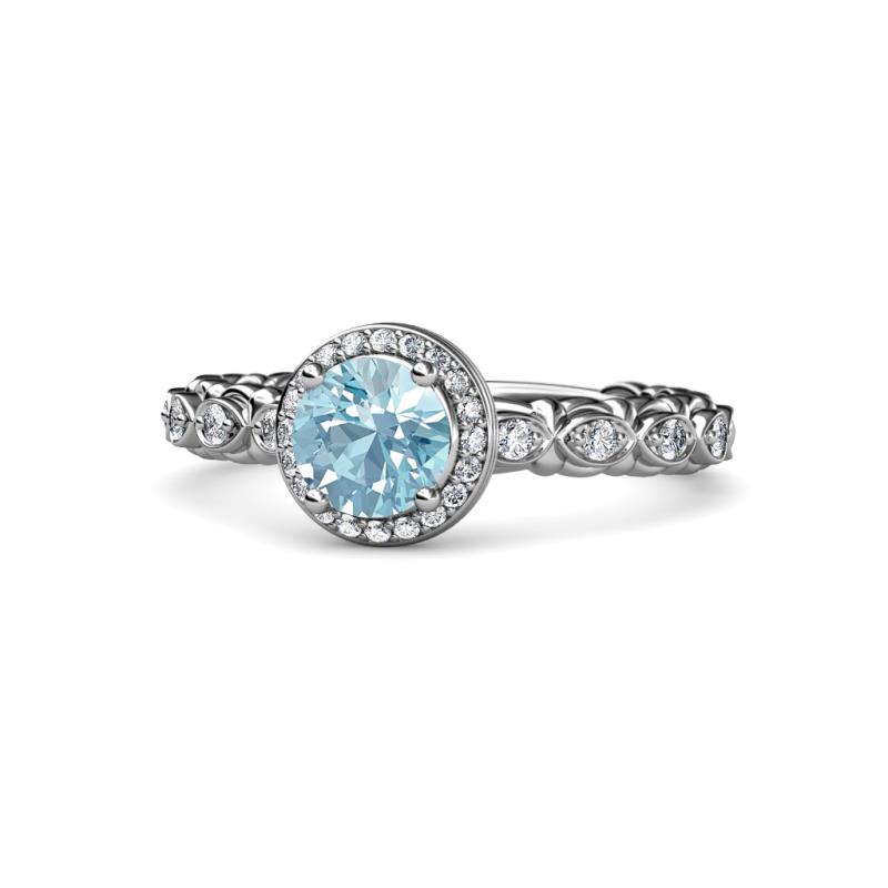 Riona Signature Aquamarine and Diamond Halo Engagement Ring 