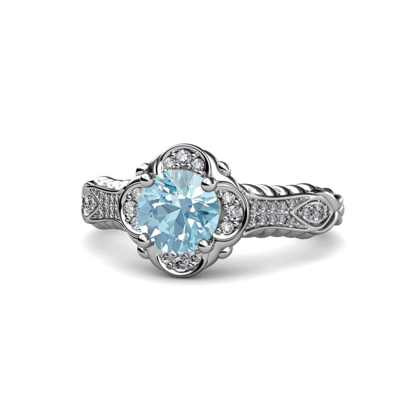 Maura Signature Aquamarine and Diamond Floral Halo Engagement Ring 