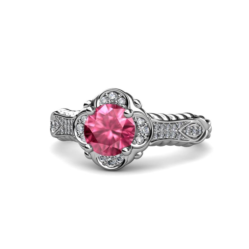 Maura Signature Pink Tourmaline and Diamond Floral Halo Engagement Ring 
