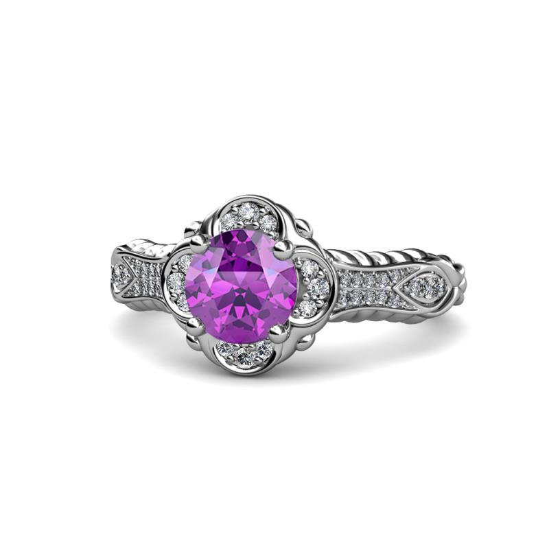 Maura Signature Amethyst and Diamond Floral Halo Engagement Ring 
