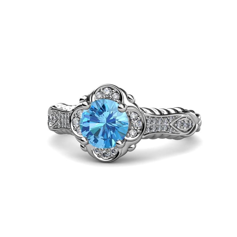 Maura Signature Blue Topaz and Diamond Floral Halo Engagement Ring 
