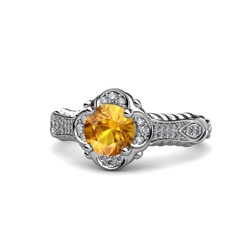 Maura Signature Citrine and Diamond Floral Halo Engagement Ring 