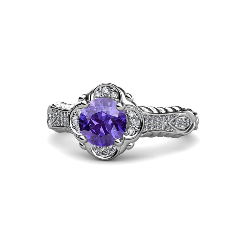 Maura Signature Iolite and Diamond Floral Halo Engagement Ring 