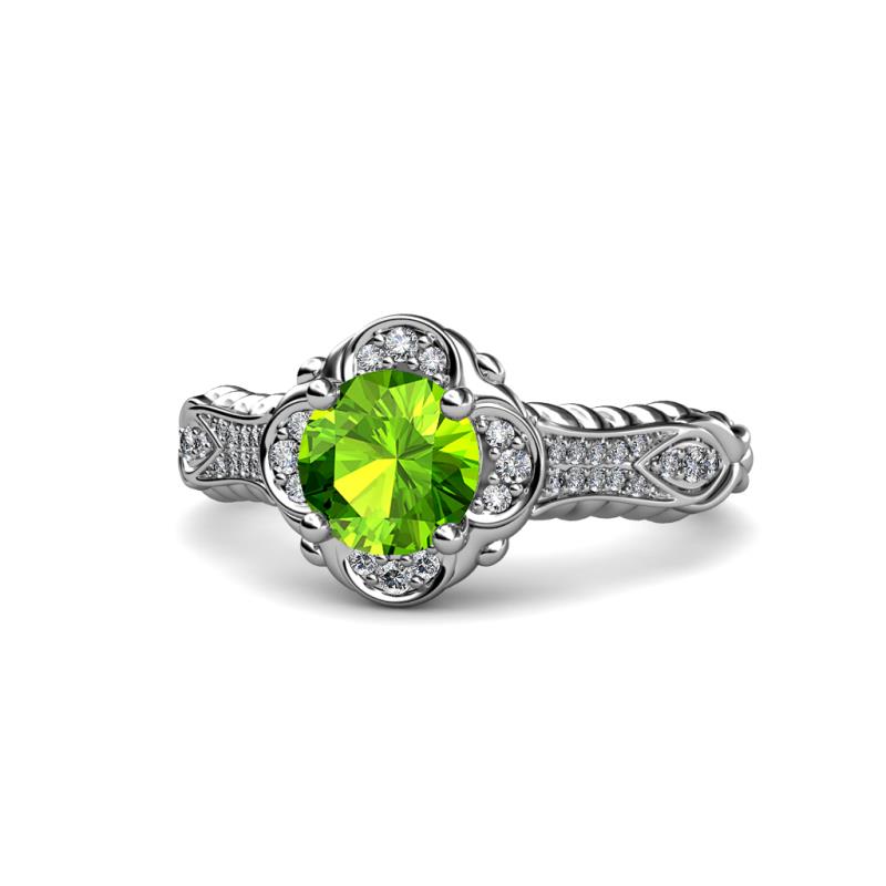 Maura Signature Peridot and Diamond Floral Halo Engagement Ring 