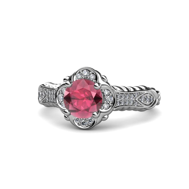 Maura Signature Rhodolite Garnet and Diamond Floral Halo Engagement Ring 