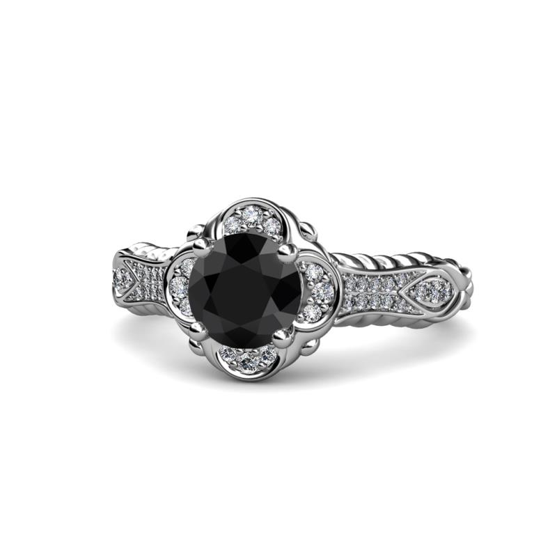 Maura Signature Black and White Diamond Floral Halo Engagement Ring 