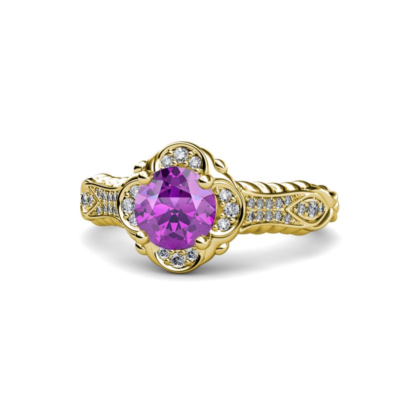 Maura Signature Amethyst and Diamond Floral Halo Engagement Ring 