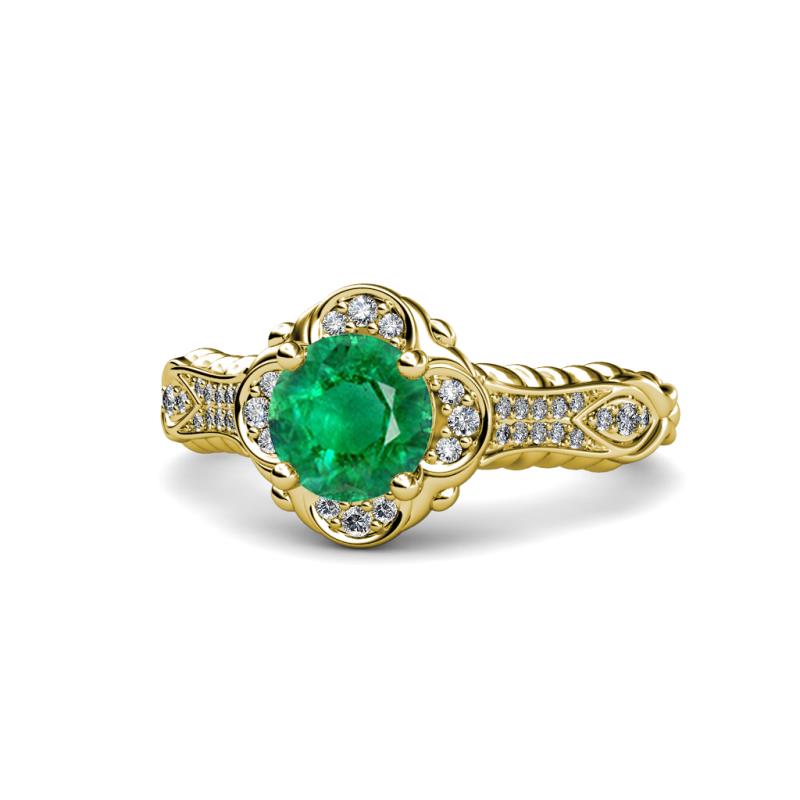 Maura Signature Emerald and Diamond Floral Halo Engagement Ring 