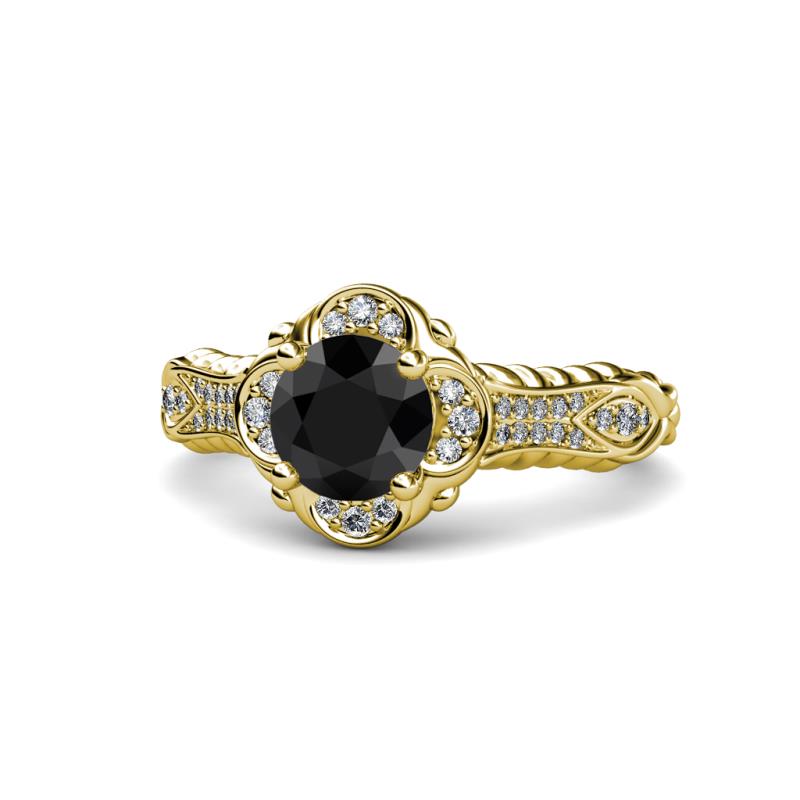 Maura Signature Black and White Diamond Floral Halo Engagement Ring 