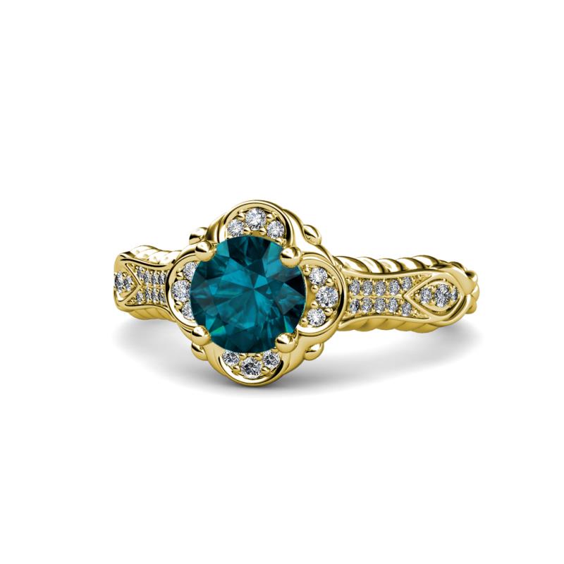 Maura Signature London Blue Topaz and Diamond Floral Halo Engagement Ring 