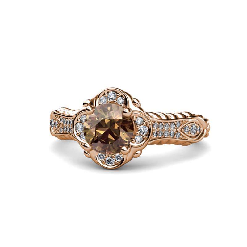 Maura Signature Smoky Quartz and Diamond Floral Halo Engagement Ring 