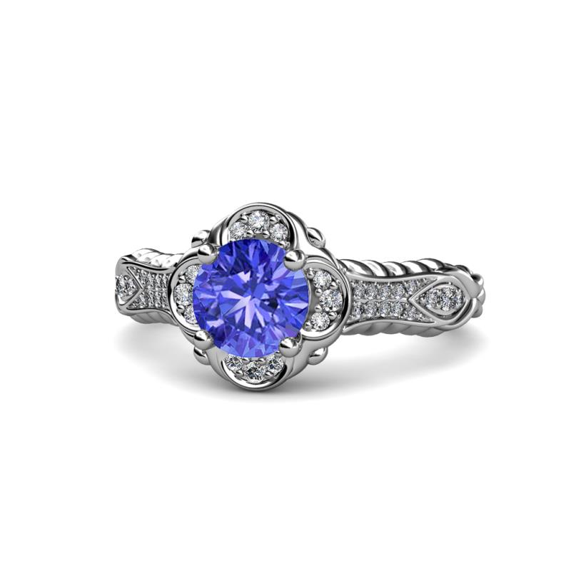 Maura Signature Tanzanite and Diamond Floral Halo Engagement Ring 