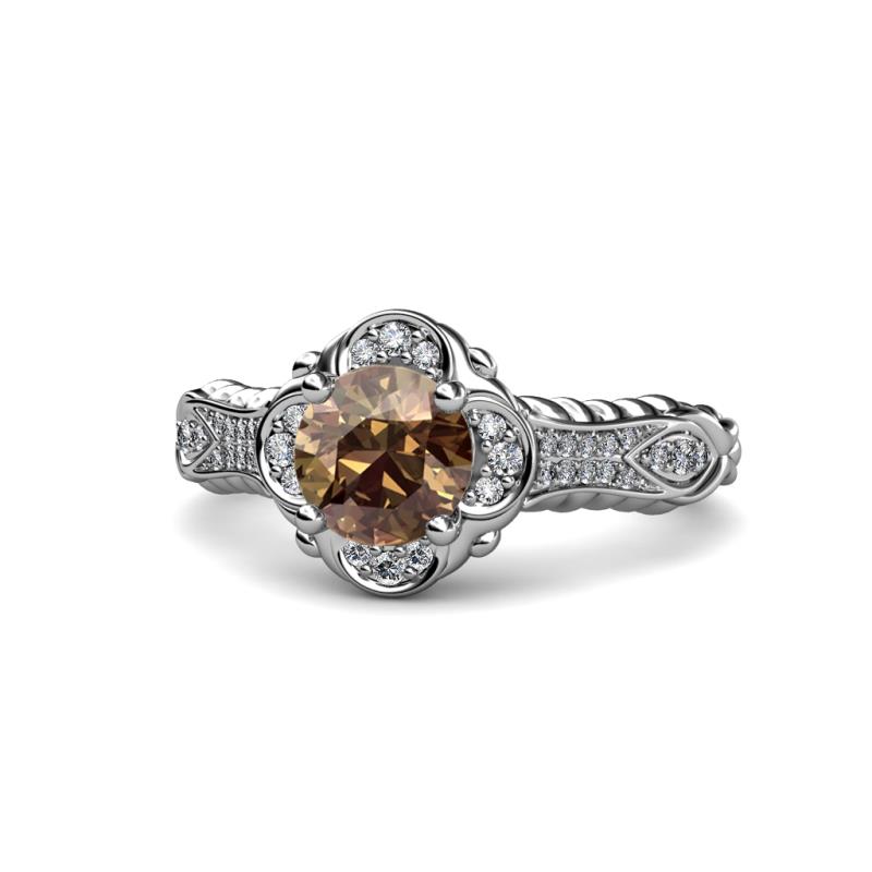 Maura Signature Smoky Quartz and Diamond Floral Halo Engagement Ring 