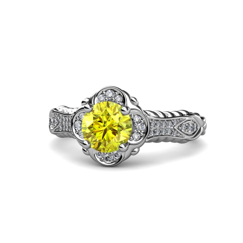 Maura Signature Yellow and White Diamond Floral Halo Engagement Ring 