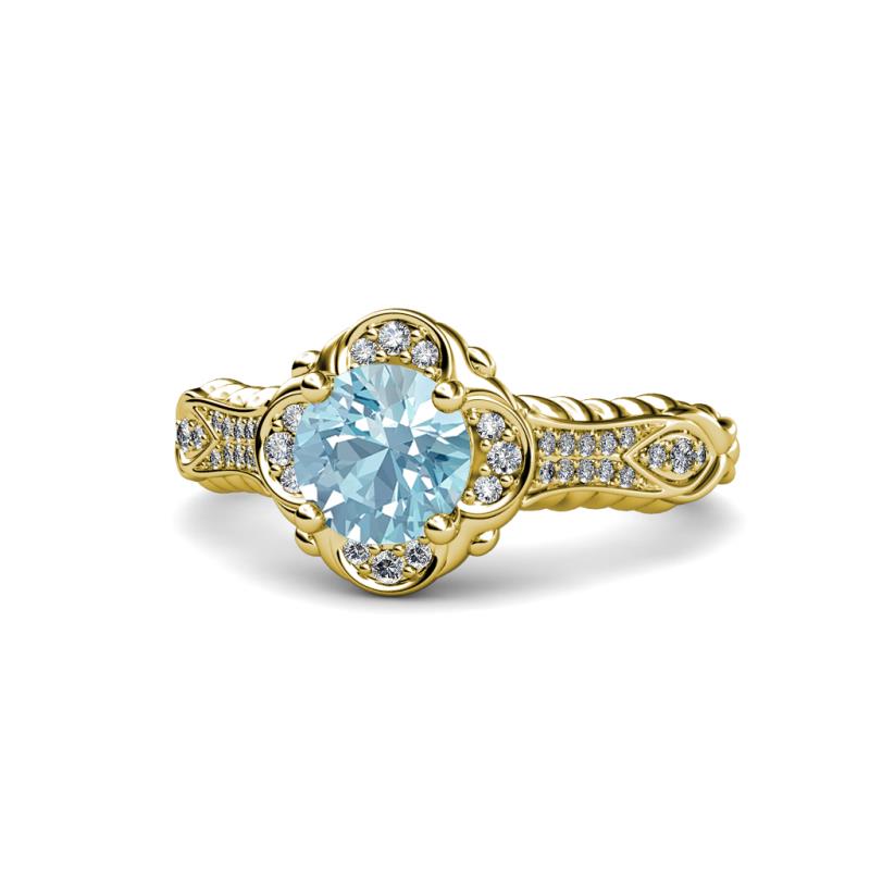 Maura Signature Aquamarine and Diamond Floral Halo Engagement Ring 