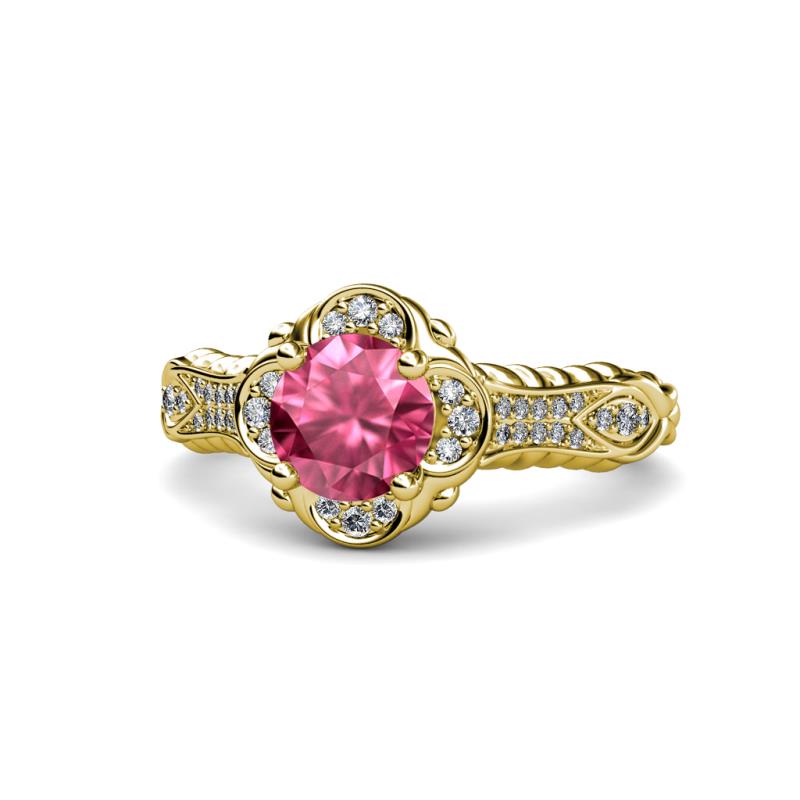 Maura Signature Pink Tourmaline and Diamond Floral Halo Engagement Ring 