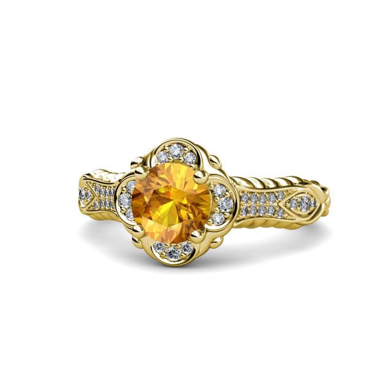 Maura Signature Citrine and Diamond Floral Halo Engagement Ring 