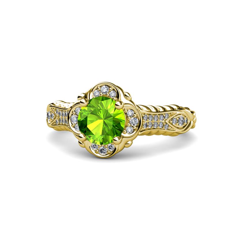 Maura Signature Peridot and Diamond Floral Halo Engagement Ring 