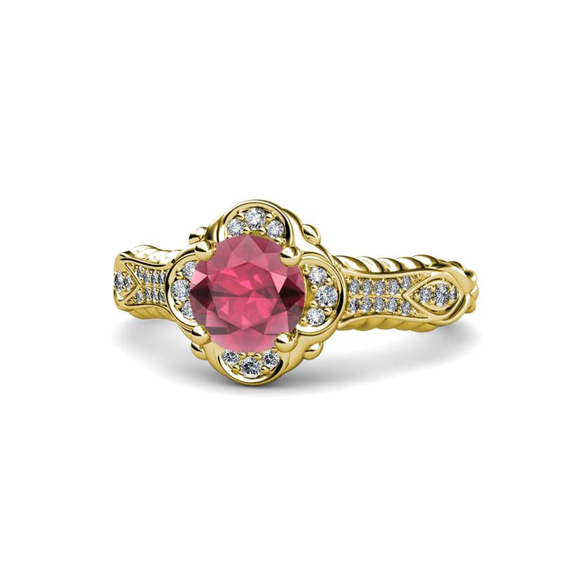 Maura Signature Rhodolite Garnet and Diamond Floral Halo Engagement Ring 