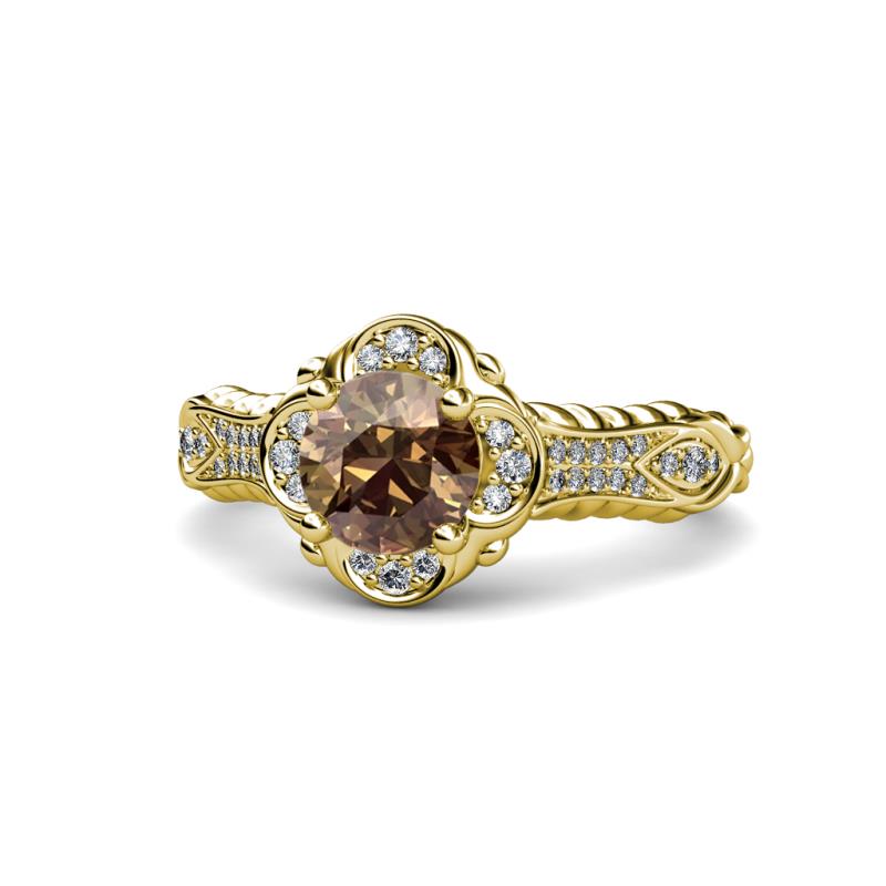 Maura Signature Smoky Quartz and Diamond Floral Halo Engagement Ring 