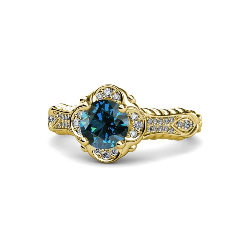 Maura Signature Blue and White Diamond Floral Halo Engagement Ring 