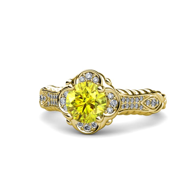 Maura Signature Yellow and White Diamond Floral Halo Engagement Ring 