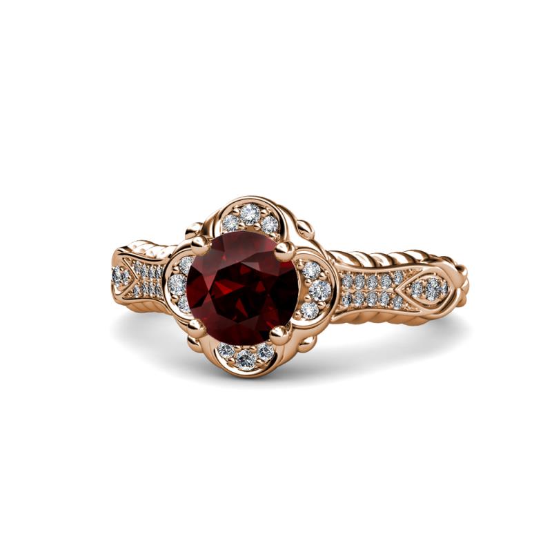 Maura Signature Red Garnet and Diamond Floral Halo Engagement Ring 