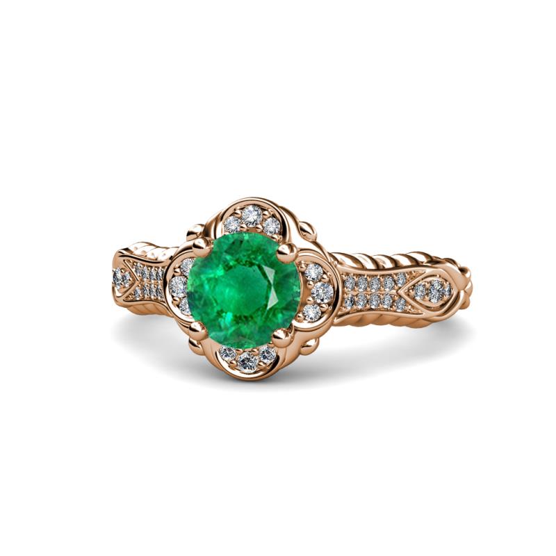 Maura Signature Emerald and Diamond Floral Halo Engagement Ring 