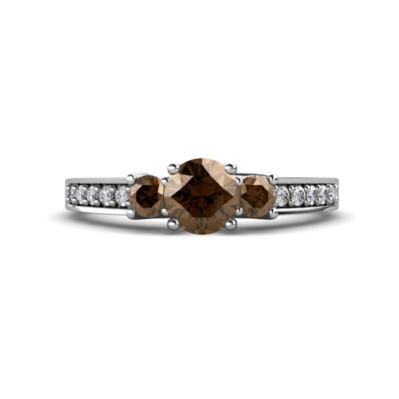 Valene Smoky Quartz Three Stone with Side Diamond Ring 