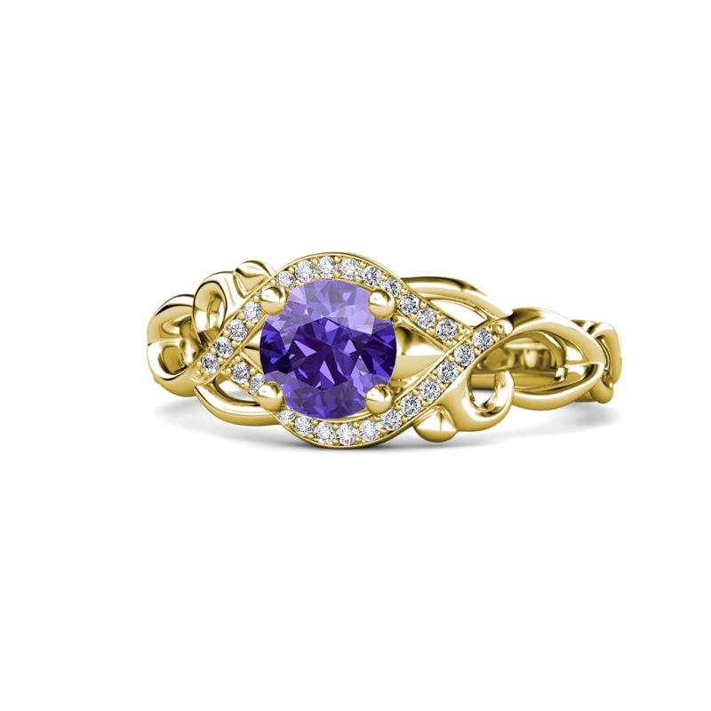 Fineena Signature Iolite and Diamond Engagement Ring 