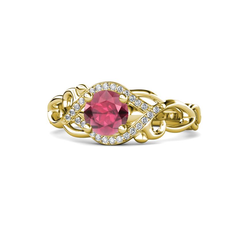 Fineena Signature Rhodolite Garnet and Diamond Engagement Ring 