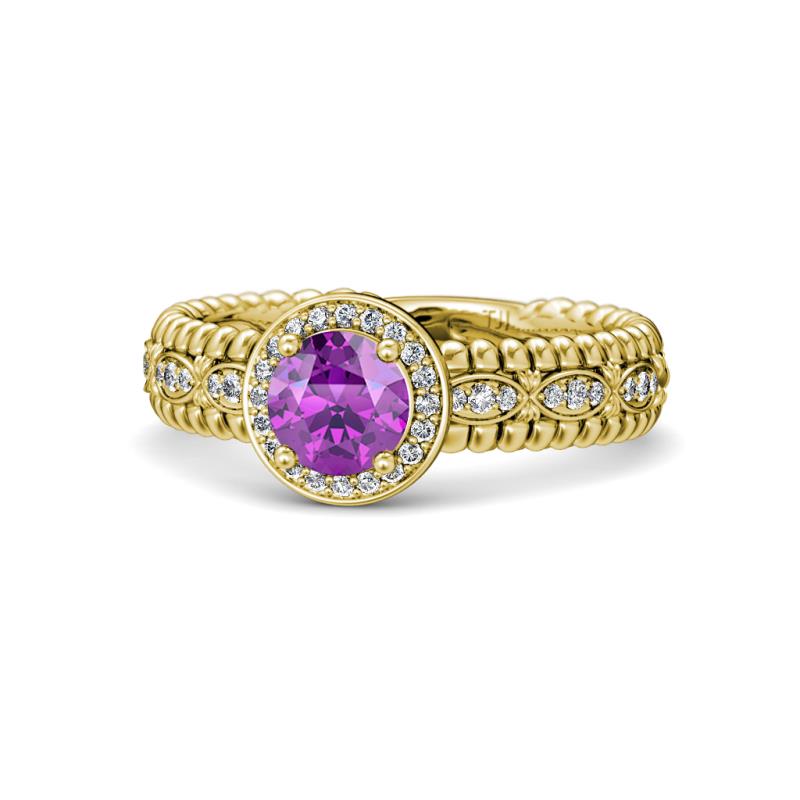 Cera Signature Amethyst and Diamond Halo Engagement Ring 