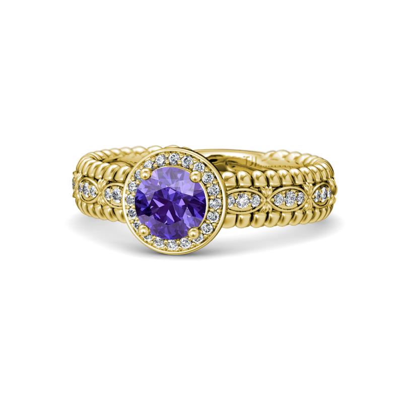 Cera Signature Iolite and Diamond Halo Engagement Ring 