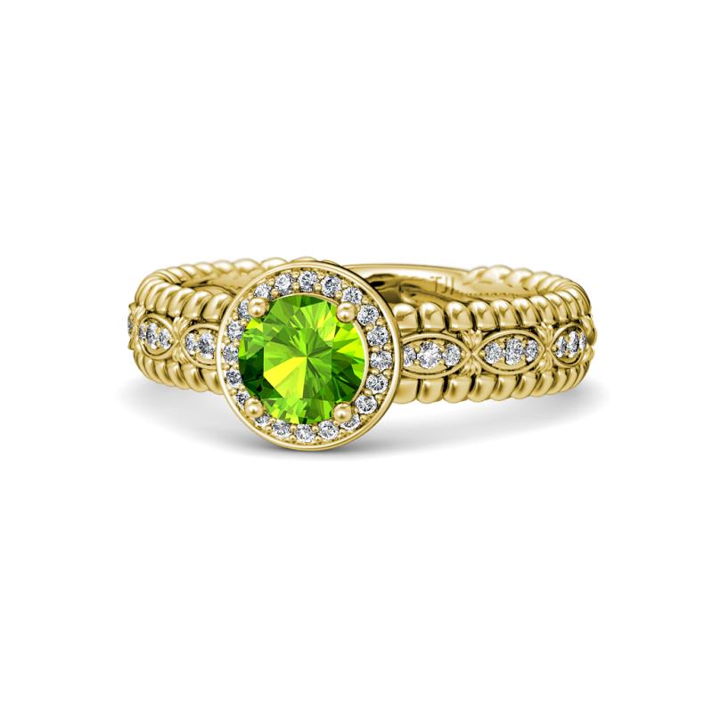 Cera Signature Peridot and Diamond Halo Engagement Ring 